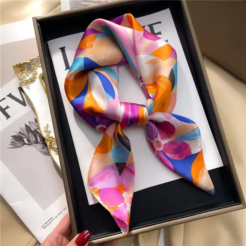 1pcs 70cm Plant-printed Scarf Women Simulated Silk Elegant and Versatile Headwear Bag Clothing and Accessories Square Scarf - Image 2